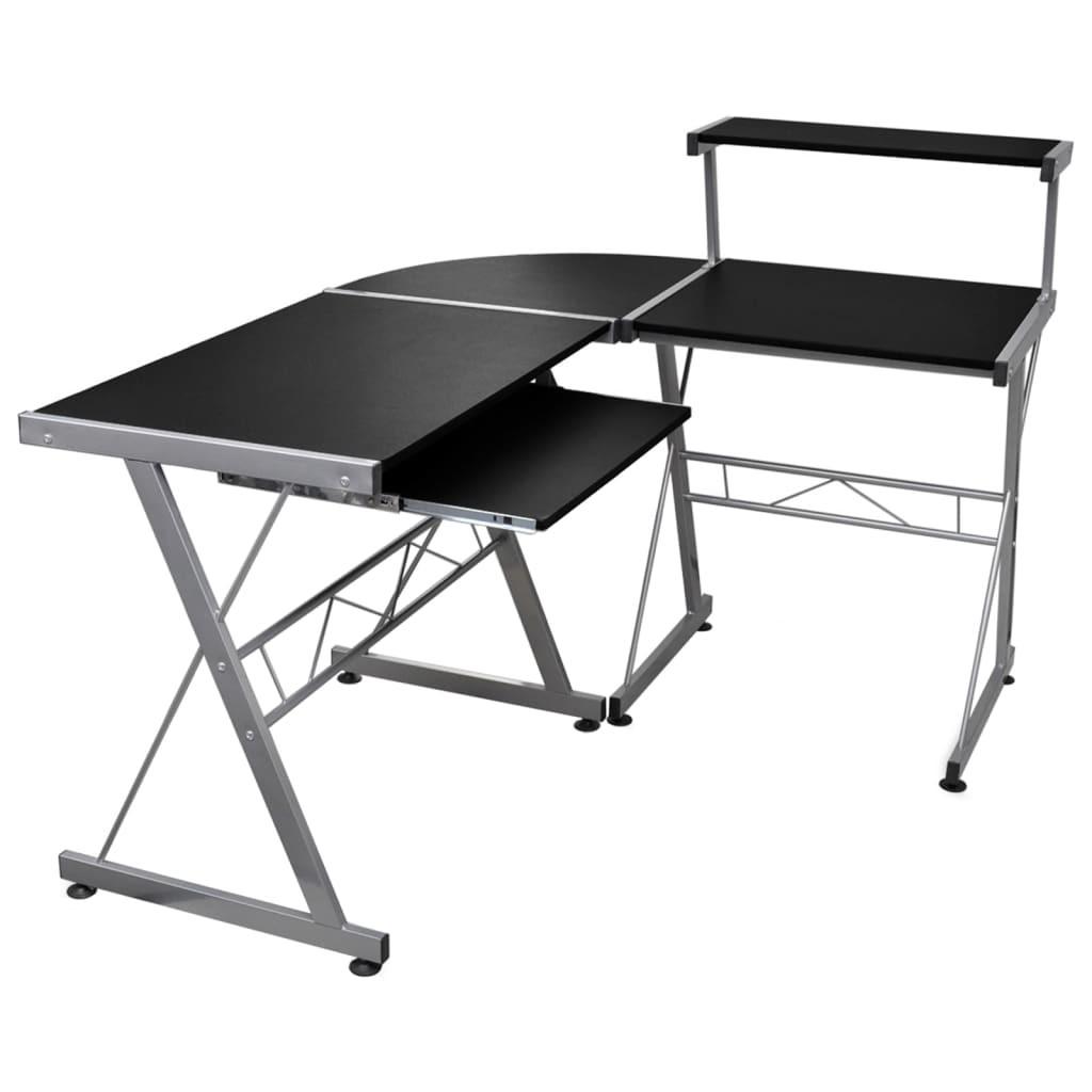 Computerbord til hjørne 132x112x99 cm konstrueret træ sort