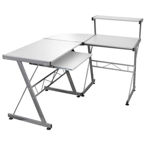 Computerbord til hjørne 132x112x99 cm konstrueret træ hvid
