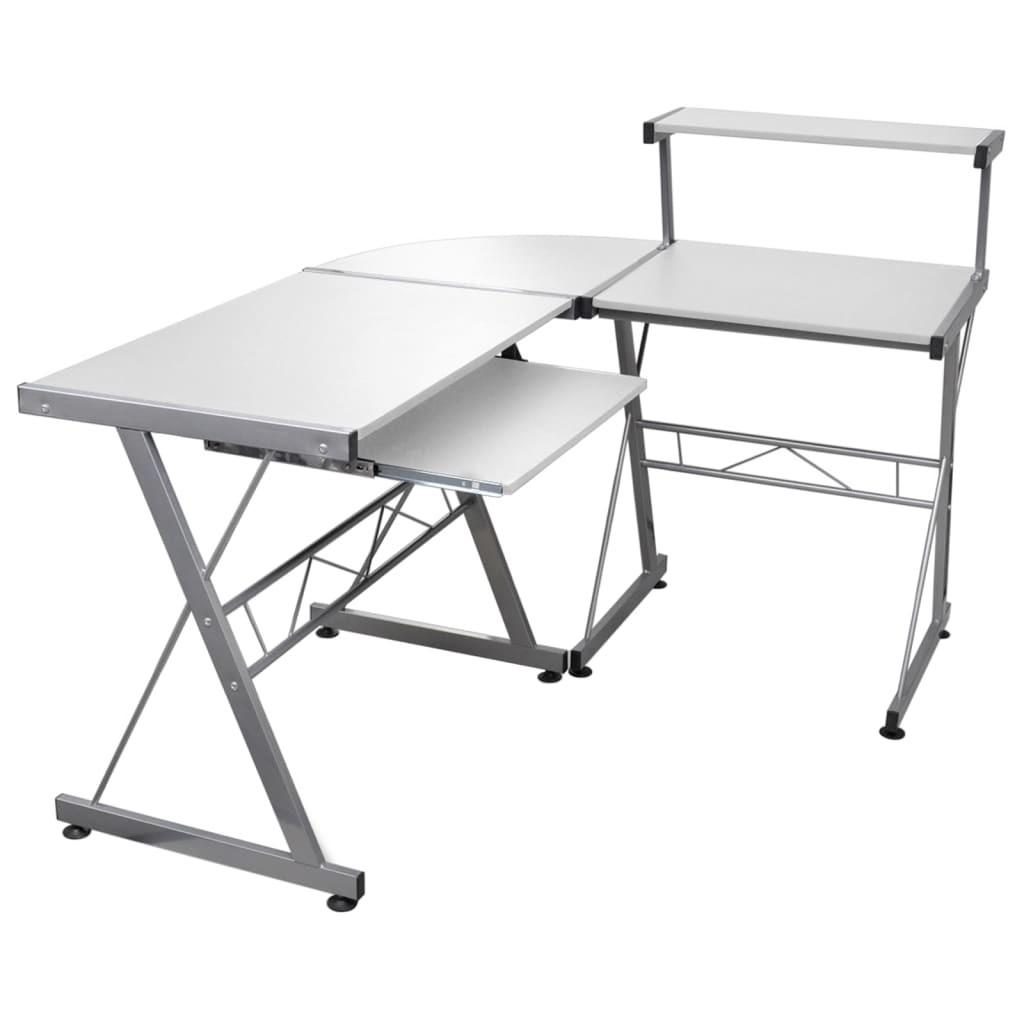 Computerbord til hjørne 132x112x99 cm konstrueret træ hvid