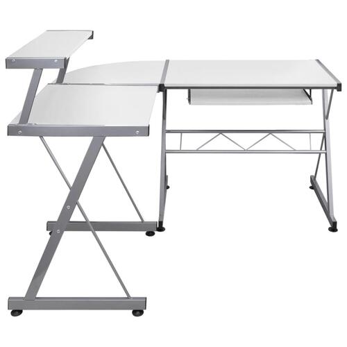 Computerbord til hjørne 132x112x99 cm konstrueret træ hvid