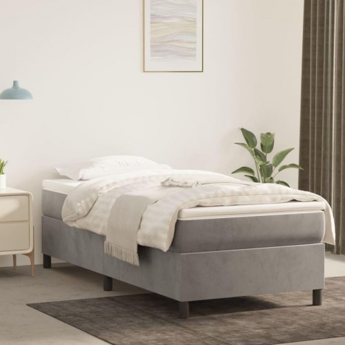 Boxspring sengeramme i fløjl - lysegrå 100 x 200 cm