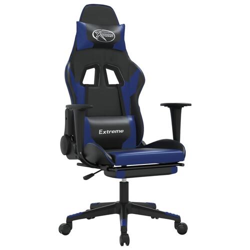 Gamingstol med fodstøtte kunstlæder sort og blå