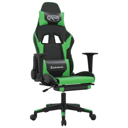 Gamingstol med fodstøtte kunstlæder sort og grøn