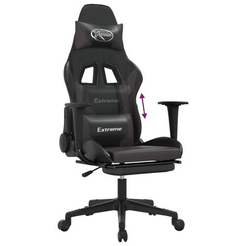 Gamingstol med fodstøtte kunstlæder sort og grå