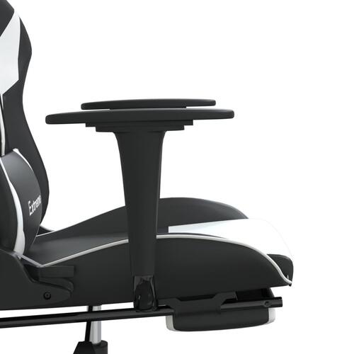 Gamingstol med fodstøtte kunstlæder sort og hvid