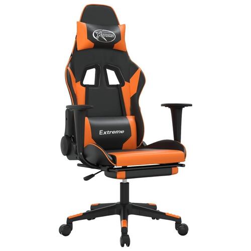 Gamingstol med fodstøtte kunstlæder sort og orange