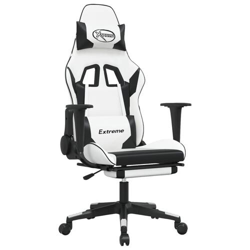 Gamingstol med fodstøtte kunstlæder hvid og sort