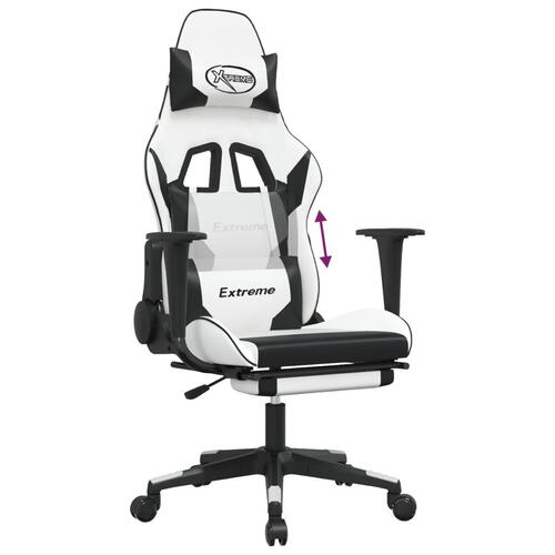 Gamingstol med fodstøtte kunstlæder hvid og sort