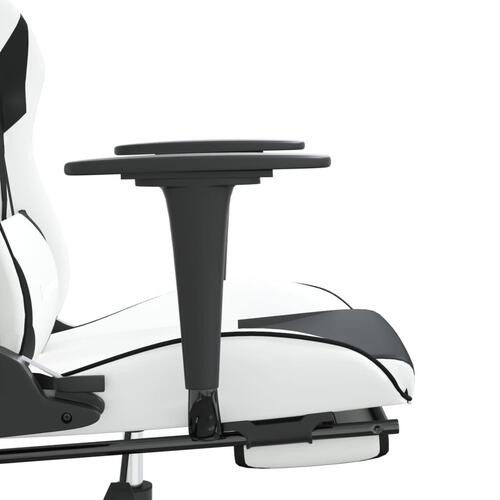 Gamingstol med fodstøtte kunstlæder hvid og sort