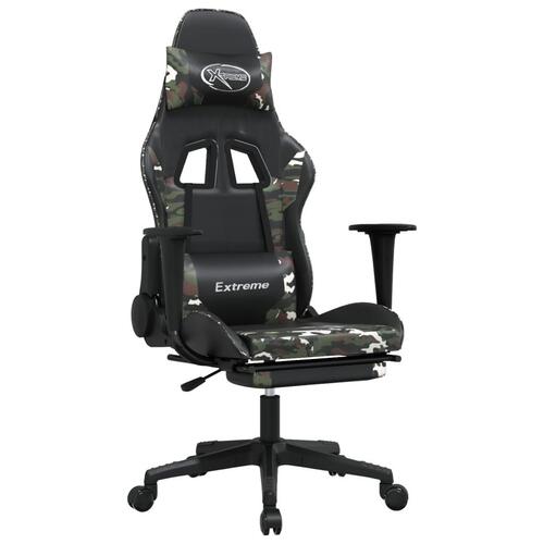 Gamingstol med fodstøtte kunstlæder sort og camouflage