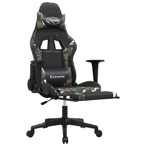 Gamingstol med fodstøtte kunstlæder sort og camouflage