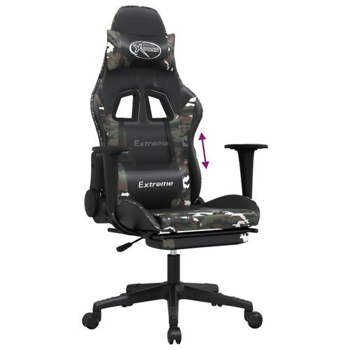 Gamingstol med fodstøtte kunstlæder sort og camouflage