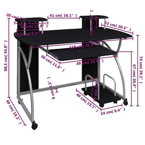 Computerbord 110x52x88,5 cm konstrueret træ sort