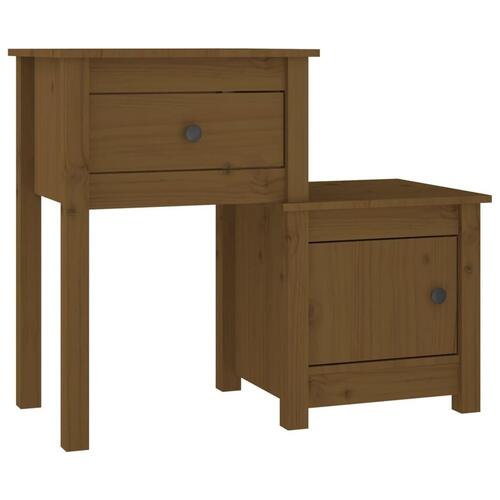 Sengeborde 2 stk. 79,5x38x65,5 cm massivt fyrretræ gyldenbrun