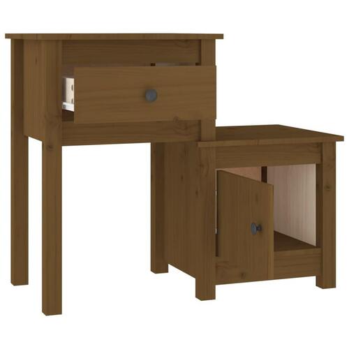 Sengeborde 2 stk. 79,5x38x65,5 cm massivt fyrretræ gyldenbrun