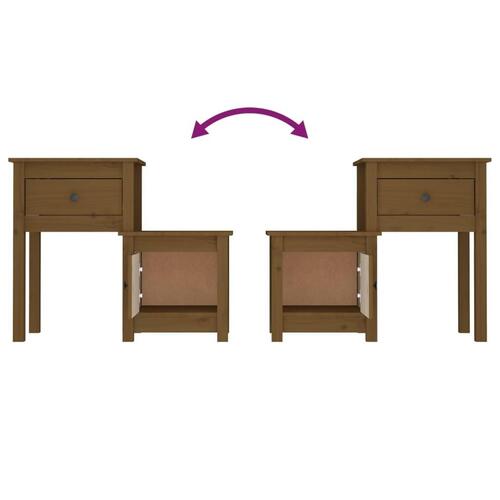 Sengeborde 2 stk. 79,5x38x65,5 cm massivt fyrretræ gyldenbrun