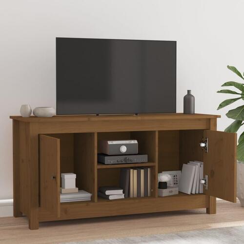 Tv-bord 103x36,5x52 cm massivt fyrretræ gyldenbrun