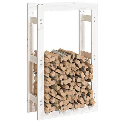 Brændestativ 60x25x100 cm massivt fyrretræ hvid