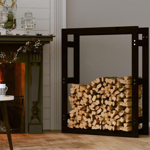 Brændestativ 80x25x100 cm massivt fyrretræ sort