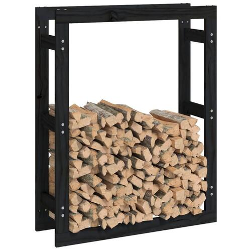 Brændestativ 80x25x100 cm massivt fyrretræ sort