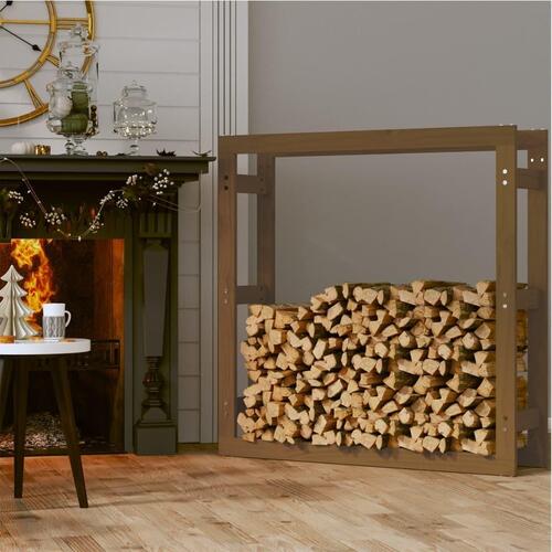 Brændestativ 100x25x100 cm massivt fyrretræ gyldenbrun
