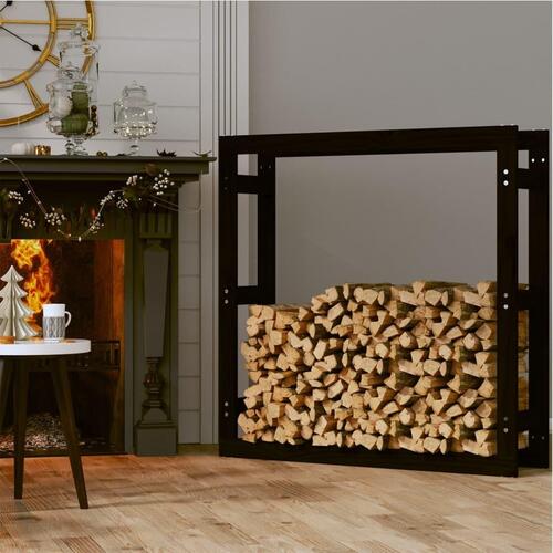 Brændestativ 100x25x100 cm massivt fyrretræ sort