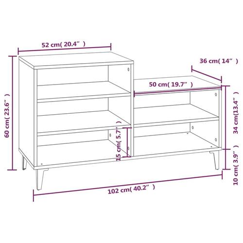 Skoreol 102x36x60 cm konstrueret træ sonoma-eg