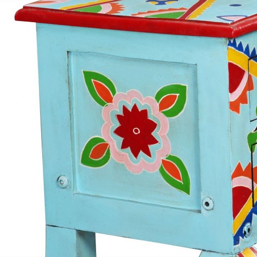 Konsolbord i massivt mangotræ - blå håndmalet, 90 × 30 × 76 cm