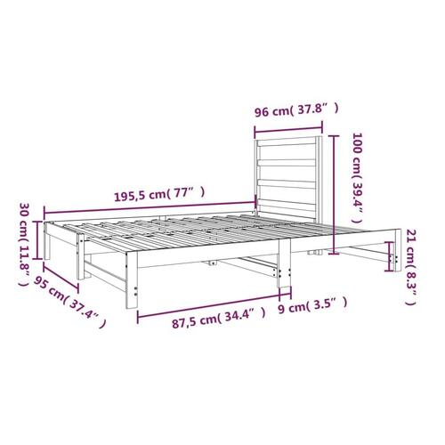 Daybed med udtræk 2x(90x190) cm massivt fyrretræ