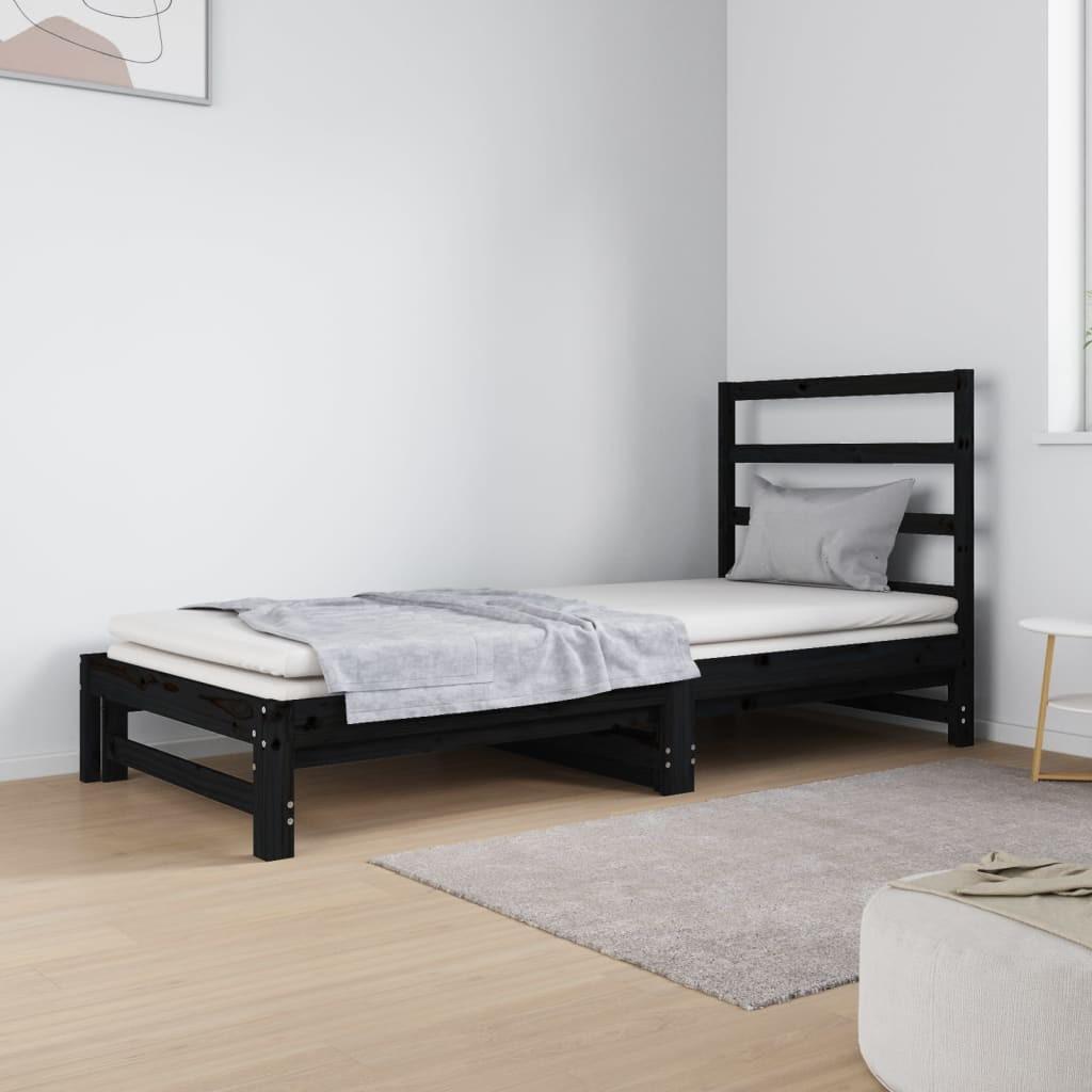Daybed med udtræk 2x(90x190) cm massivt fyrretræ sort