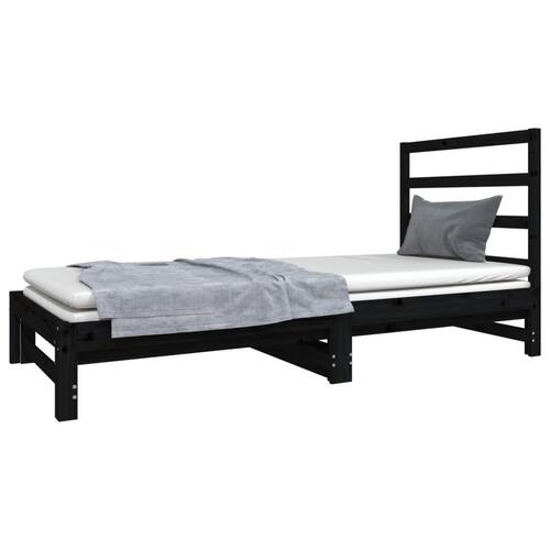Daybed med udtræk 2x(90x190) cm massivt fyrretræ sort