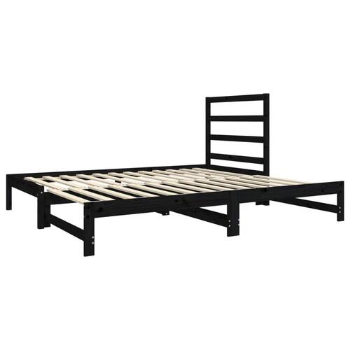 Daybed med udtræk 2x(90x190) cm massivt fyrretræ sort