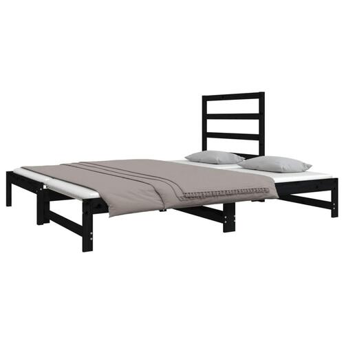 Daybed med udtræk 2x(90x190) cm massivt fyrretræ sort