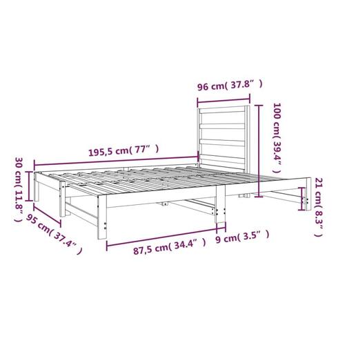 Daybed med udtræk 2x(90x190) cm massivt fyrretræ sort