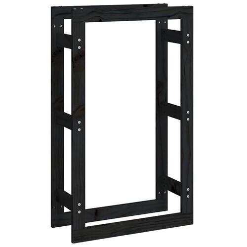 Brændestativ 60x25x100 cm massivt fyrretræ sort