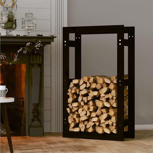 Brændestativ 60x25x100 cm massivt fyrretræ sort