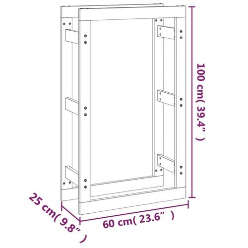 Brændestativ 60x25x100 cm massivt fyrretræ sort