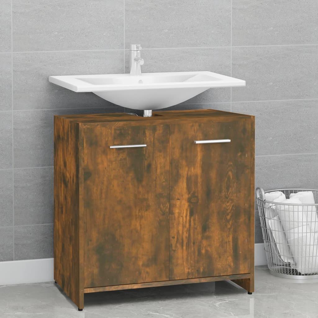 Badeværelsesskab 60x33x60 cm konstrueret træ røget egetræ
