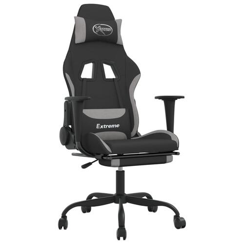 Gamingstol med massagefunktion + fodstøtte stof sort og lysegrå