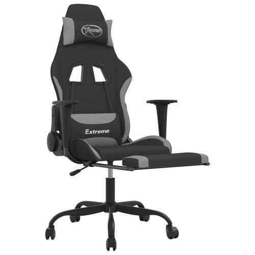 Gamingstol med massagefunktion + fodstøtte stof sort og lysegrå