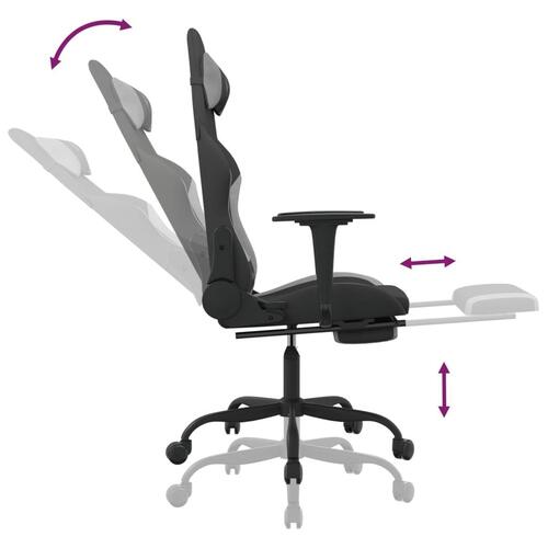 Gamingstol med massagefunktion + fodstøtte stof sort og lysegrå