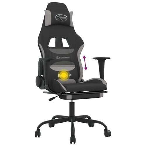 Gamingstol med massagefunktion + fodstøtte stof sort og lysegrå