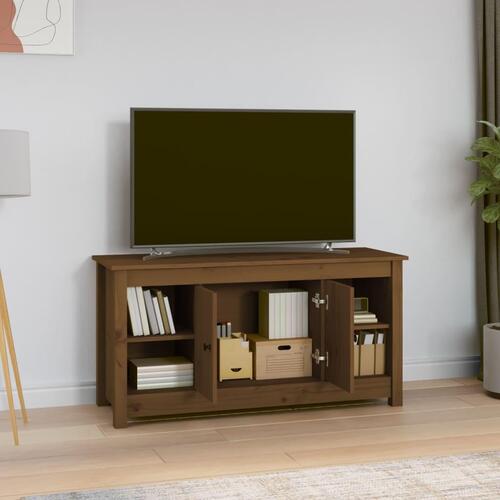 Tv-bord 103x36,5x52 cm massivt fyrretræ gyldenbrun