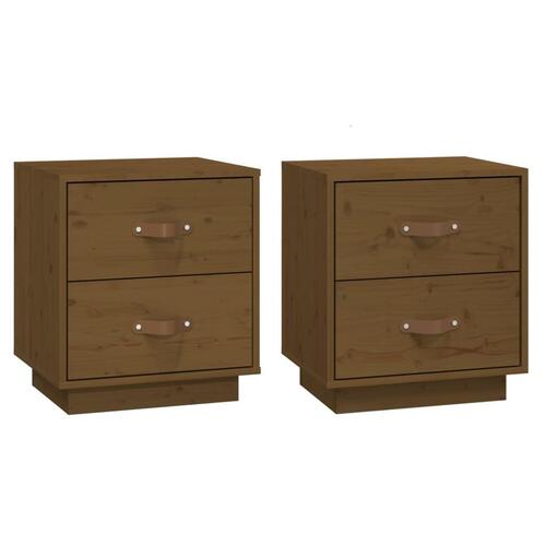 Sengeborde 2 stk. 40x34x45 cm massivt fyrretræ gyldenbrun