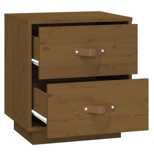 Sengeborde 2 stk. 40x34x45 cm massivt fyrretræ gyldenbrun