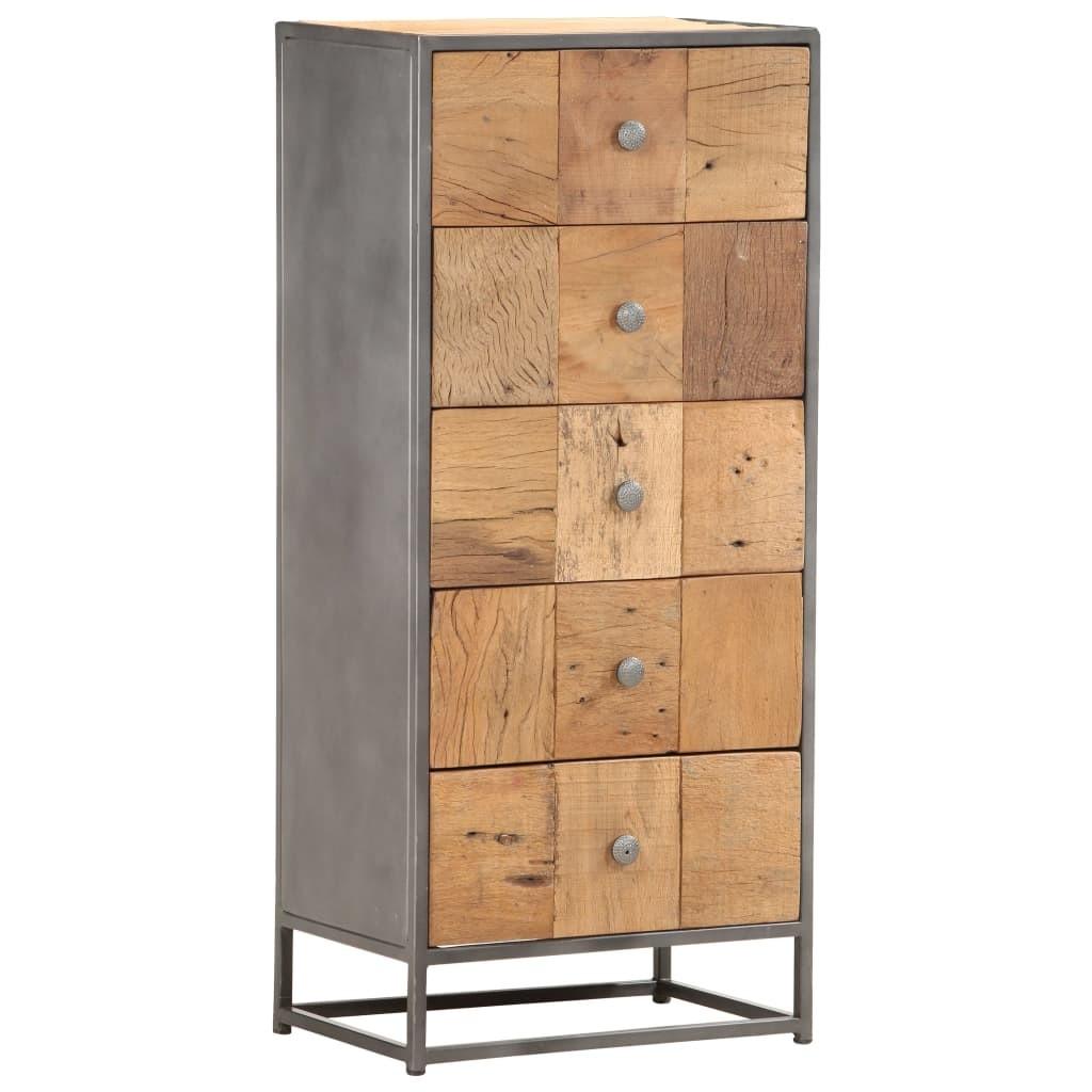 Kommode i massivt genbrugstræ 45 x 30 x 100 cm med 5 skuffer billede