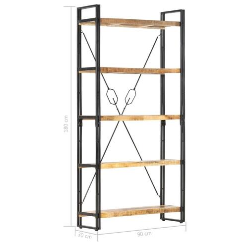 Bogreol med 5 hylder 90x30x180 cm massivt mangotræ