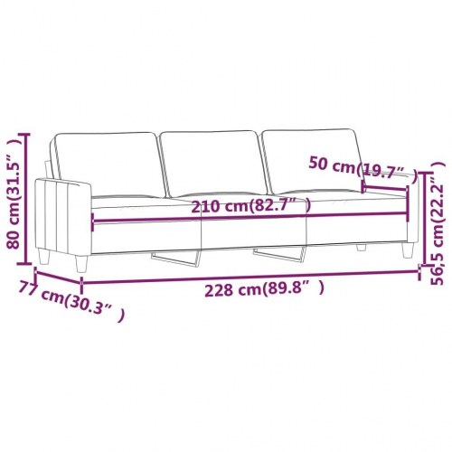 3-personers sofa 210 cm fløjl brun
