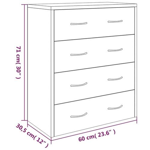 Skænk med 4 skuffer 60x30,5x71 cm hvid højglans