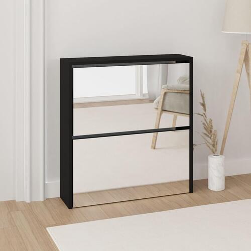 Skoskab med spejl 2 hylder 63x17x67 cm sort